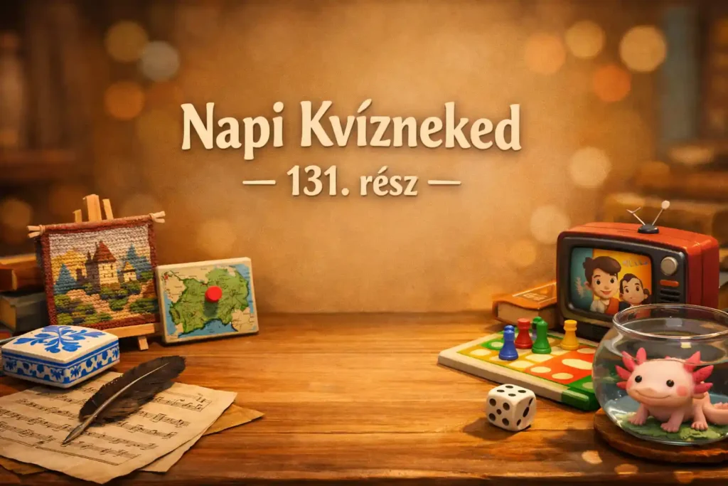 Vegyes kvíz hero kép retro és ismeretterjesztő tárgyakkal, Napi Kvízneked – 131. rész felirattal.