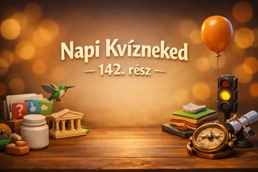 Vegyes műveltségi kvíz hero kép: különböző témák jelképei egy asztali csendéletben.