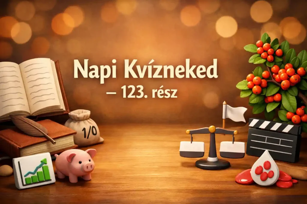 Mini műveltségi mix hero kép szókincs- és érdekesség-motívumokkal, „Napi Kvízneked – 123. rész” felirattal.