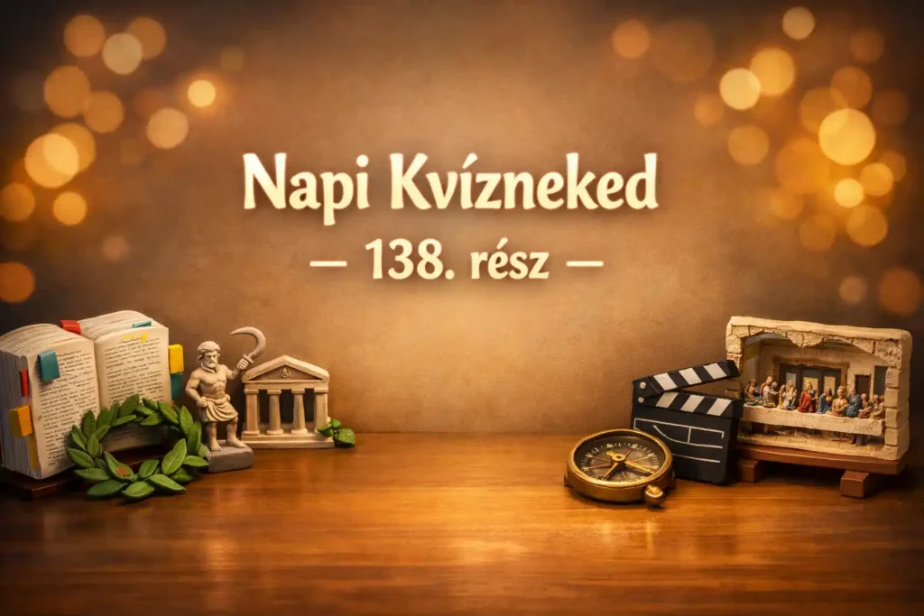 Vegyes kvíz illusztráció szótár-, mítosz- és csillagtérkép-motívumokkal, középen a cím helyével.