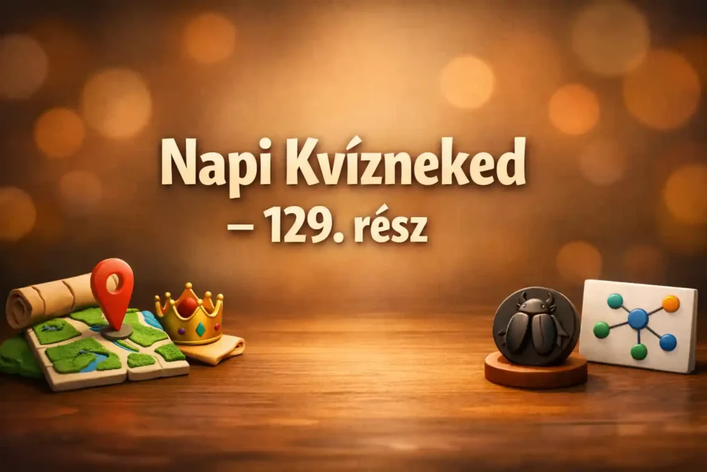 Vegyes kvíz 129. rész hero kép: város, történelem, rovar és hálózat ikonok egy asztali csendéletben.
