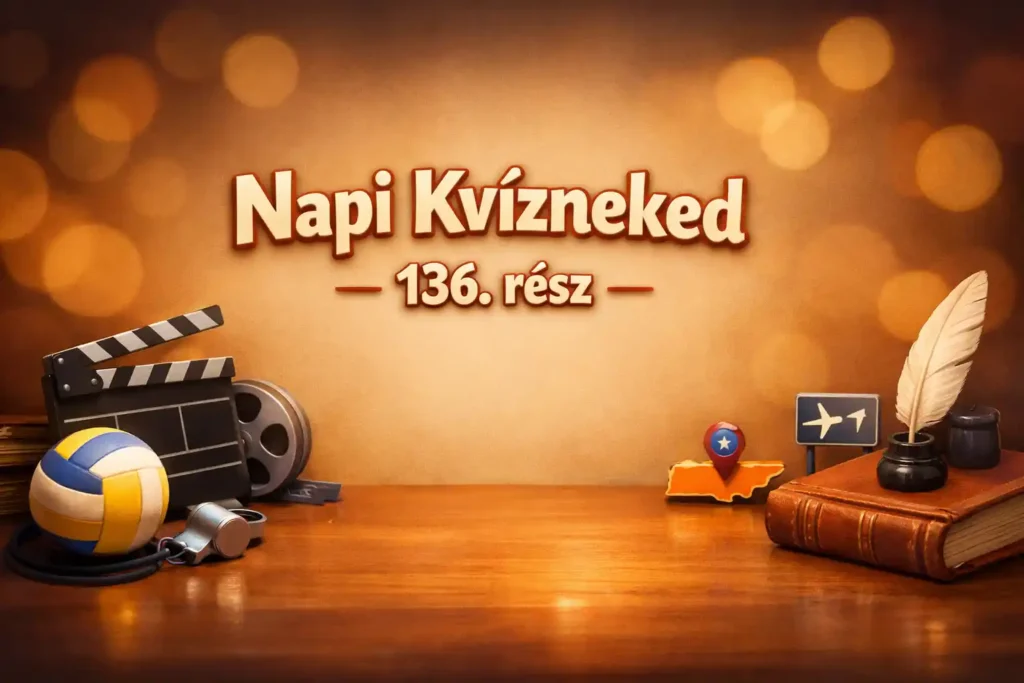 Vegyes tudáspróba hero kép sport, film és irodalom témájú asztali kellékekkel.