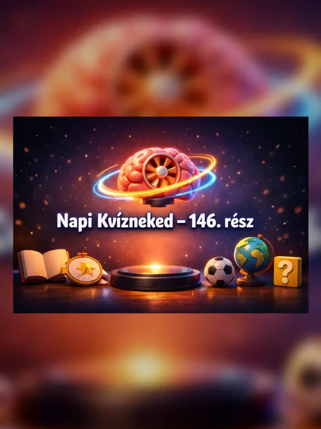Vegyes kvíz hero kép „Napi Kvízneked – 146. rész” felirattal, agy-turbó laborjelenetben.