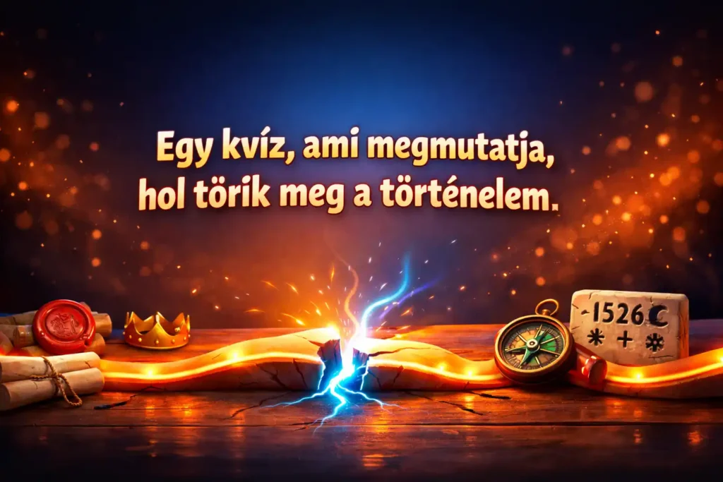 Történelmi fordulópontok kvíz hero kép, repedt idővonal motívummal.