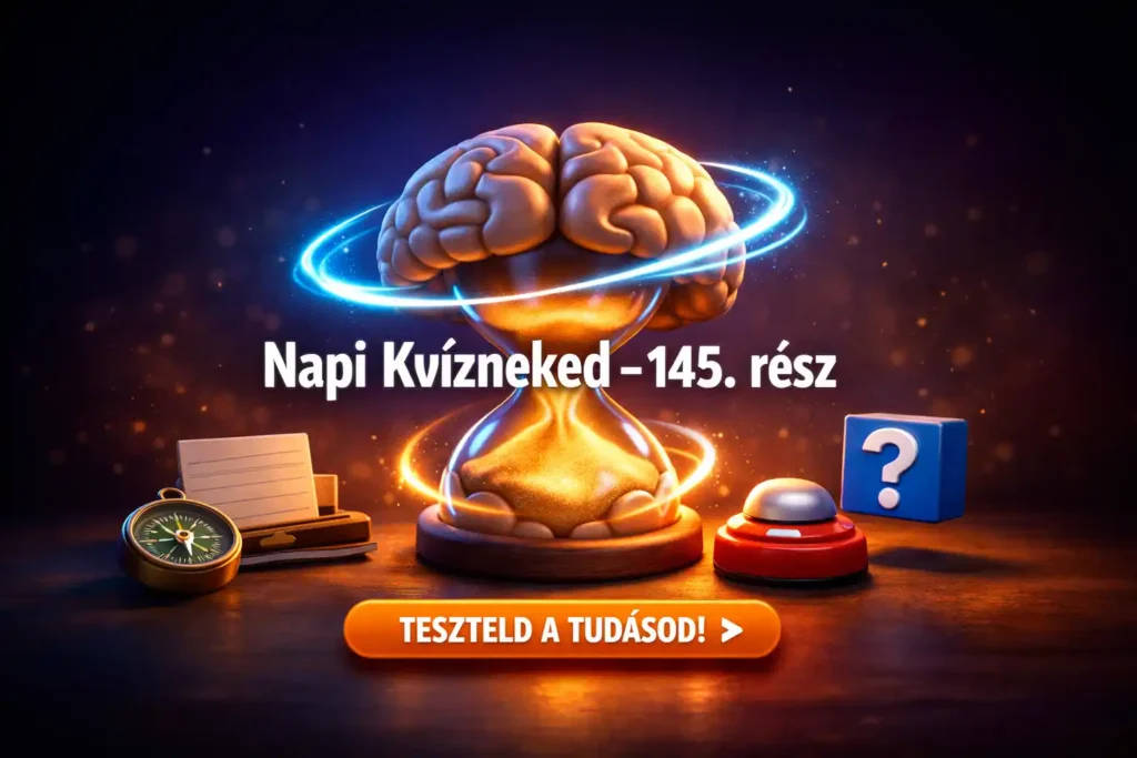 Napi Kvízneked 145. rész borítókép – figyelemfelkeltő vegyes kvíz, izzó homokóra-agy motívummal.