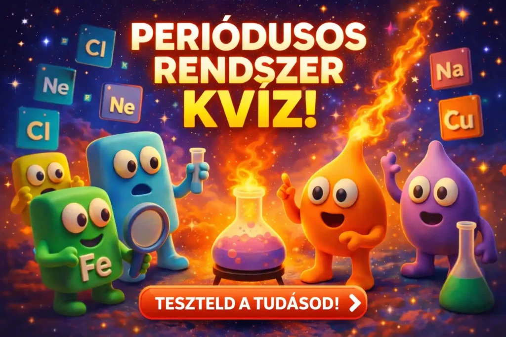 Rajzfilm stílusú periódusos rendszer laboratóriumi jelenet
