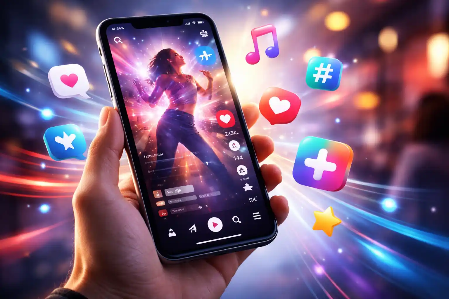 Telefon kézben, rövid videós ikonokkal – TikTok kvíz