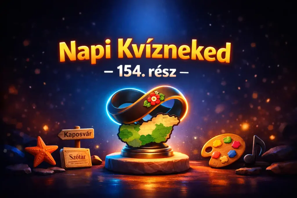 Vegyes kvíz hero kép: Möbius-szalag, magyar motívum és tudáspróba szimbólumai egy látványos agyébresztő illusztráción.