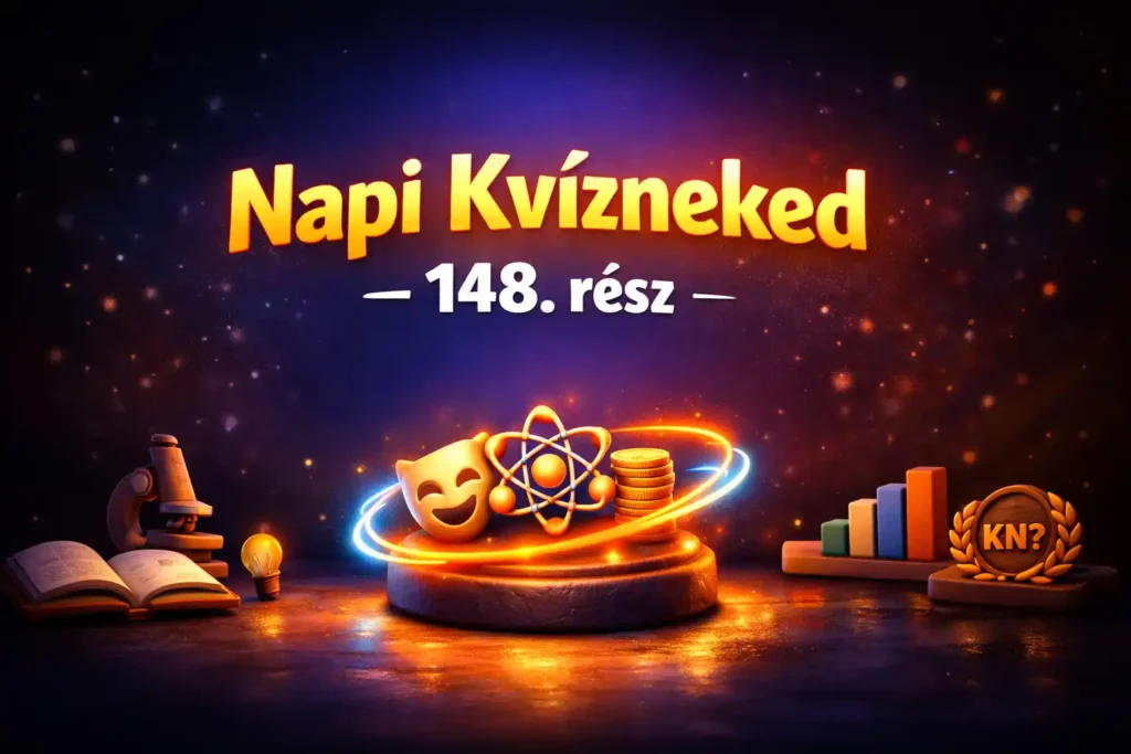 Napi Kvízneked 148. rész hero kép vegyes kvíz témával, kultúra–tudomány–gazdaság jelképekkel.