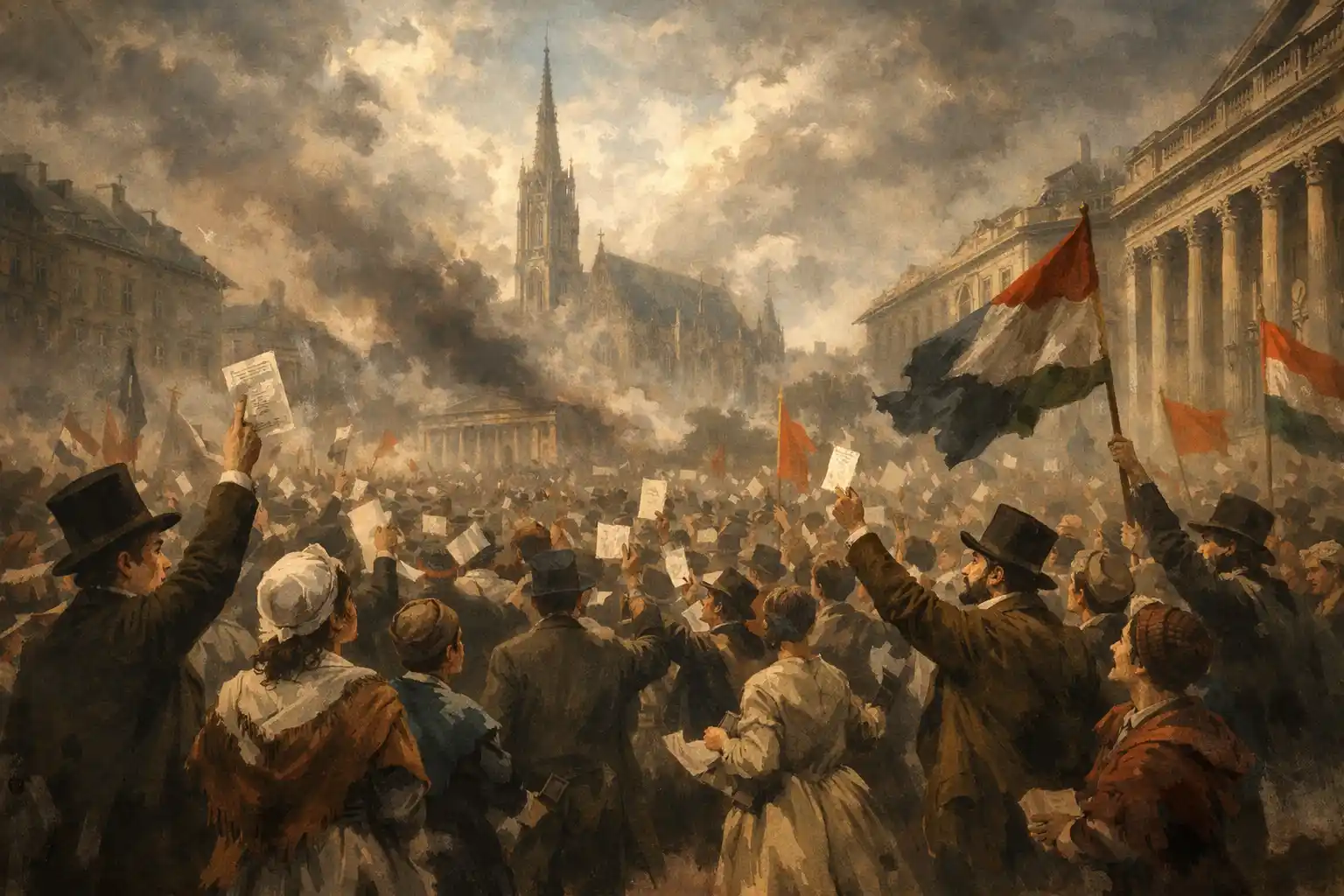 Forradalmi tömegjelent történelmi hangulatban, 1848-as kvízhez