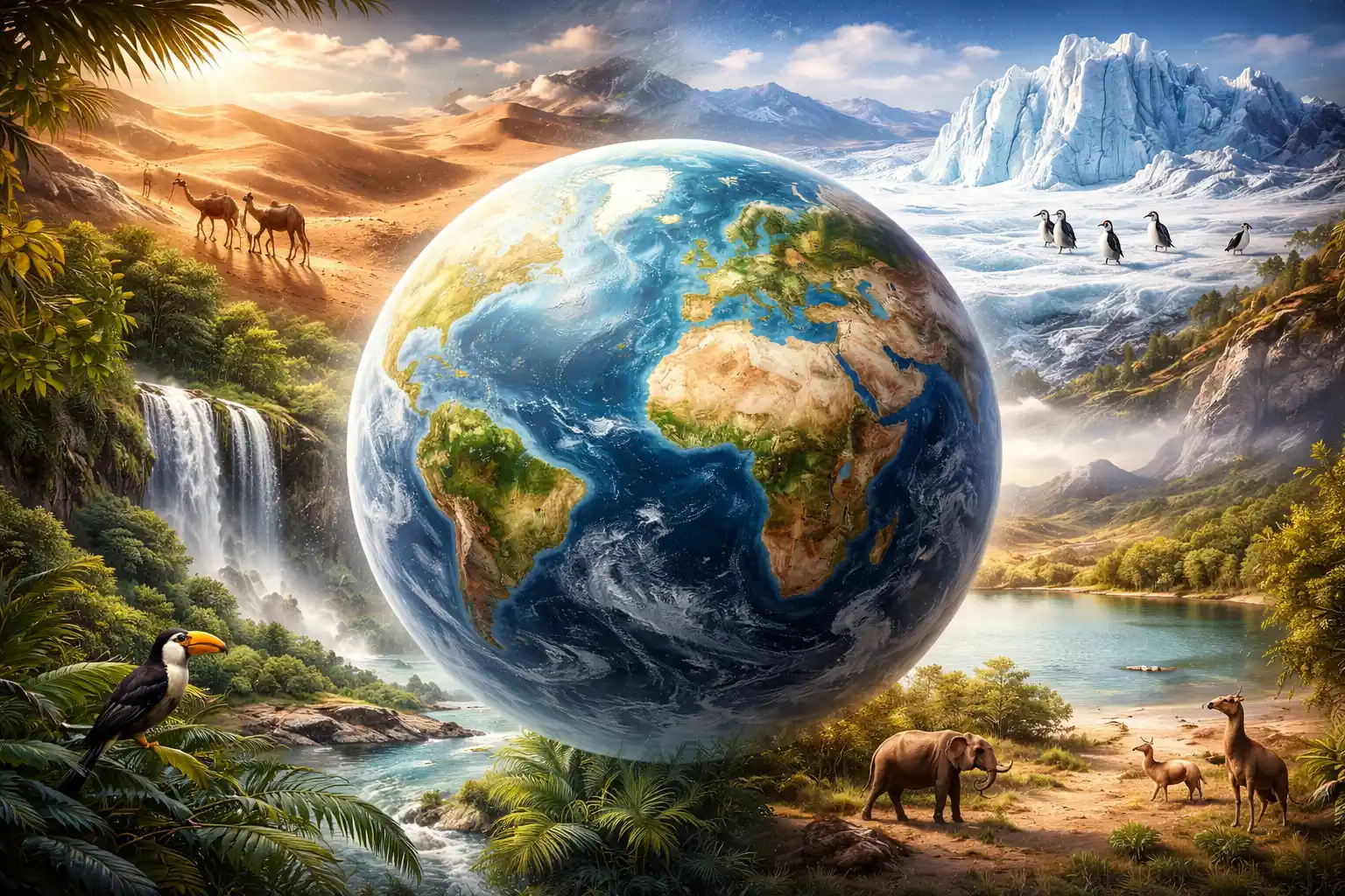 Világtérkép és különleges tájak a földrészek kvízhez