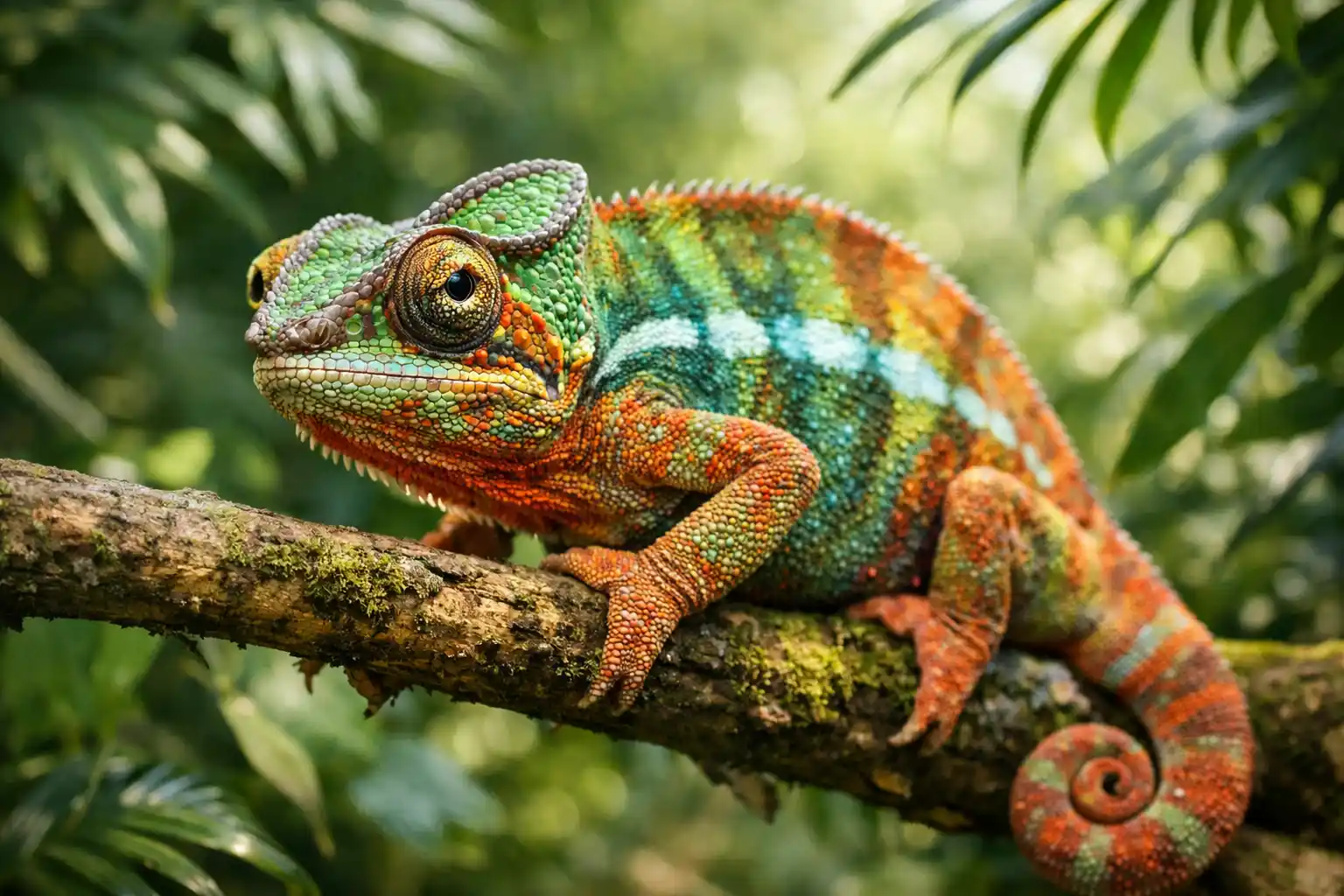 Kaméleon ágon ülve, állatos kvíz témához