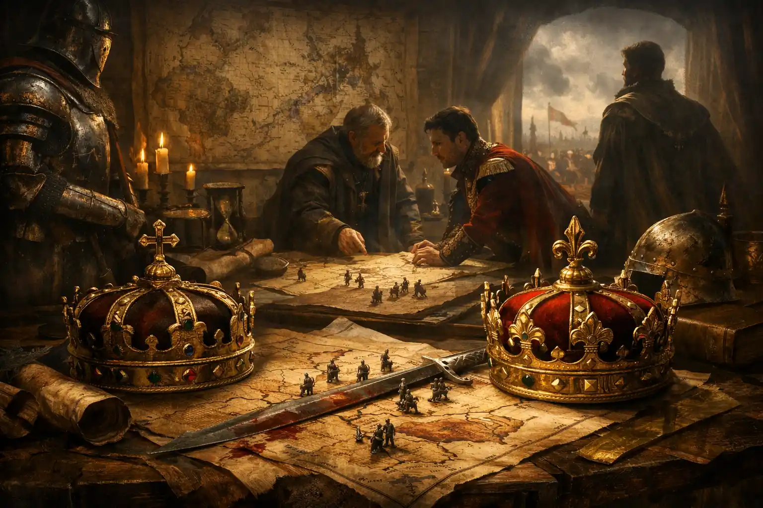 Koronák és térképek egy történelmi kvíz hangulatképén