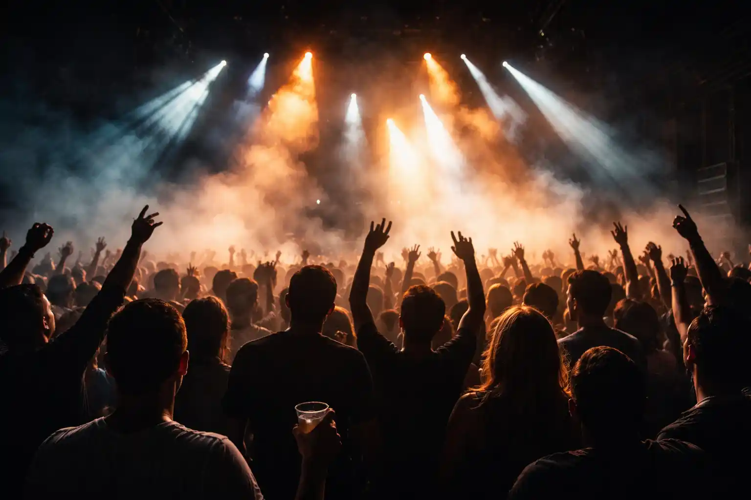 Koncertközönség és színpadi fények Krúbi kvízhez