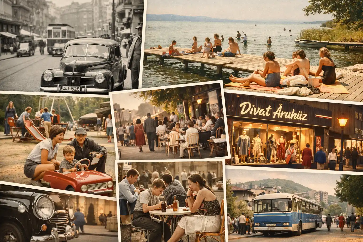 Retró hangulatú fotókollázs évtized kvízhez