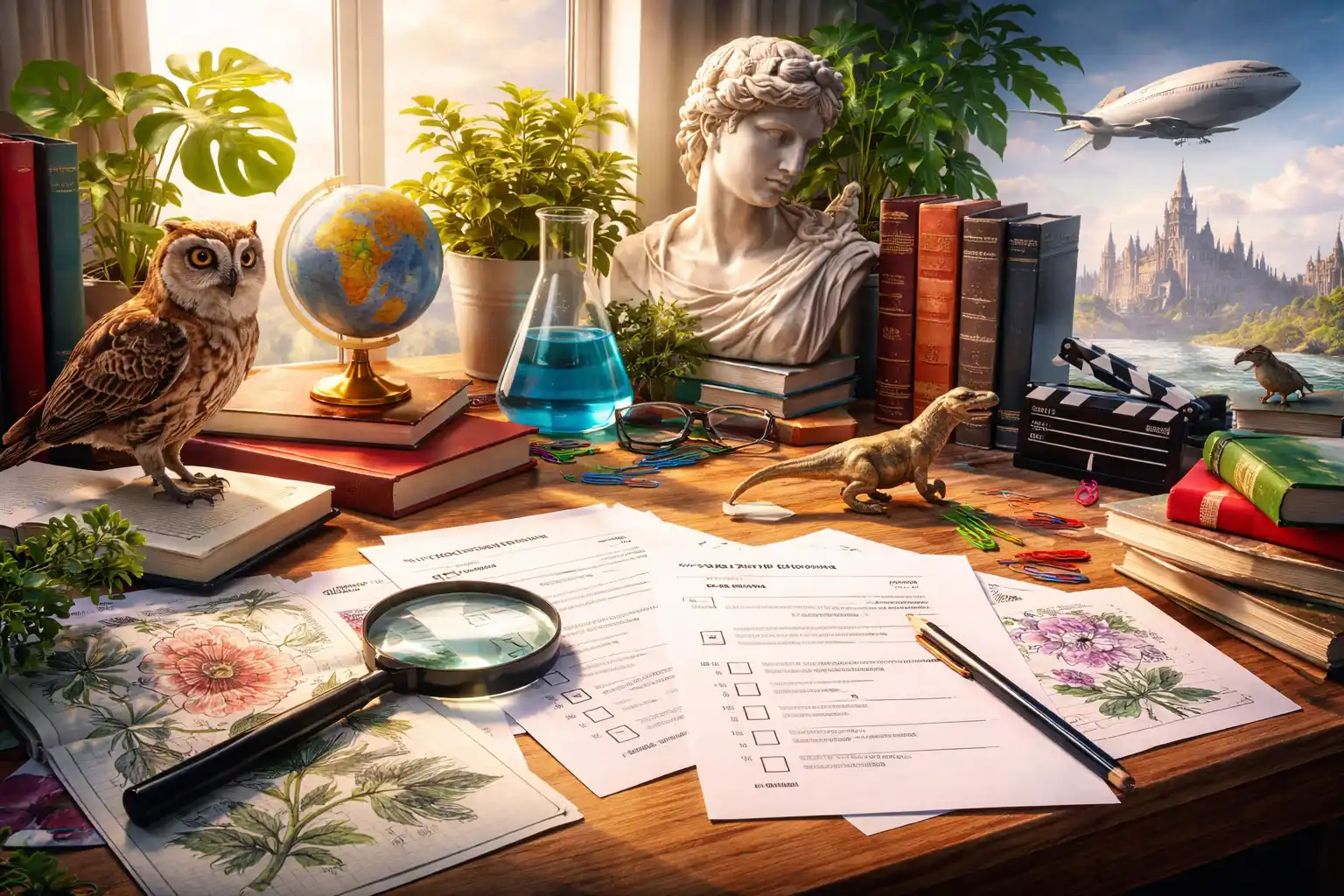 Vegyes kvíz hangulatkép kulturális és tudás témákkal