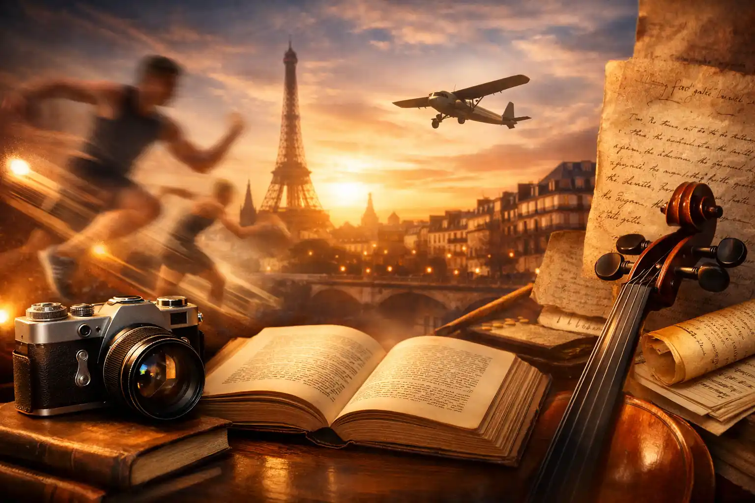 Vegyes témájú napi kvíz hangulatképe könyvvel, kamerával és városi elemekkel