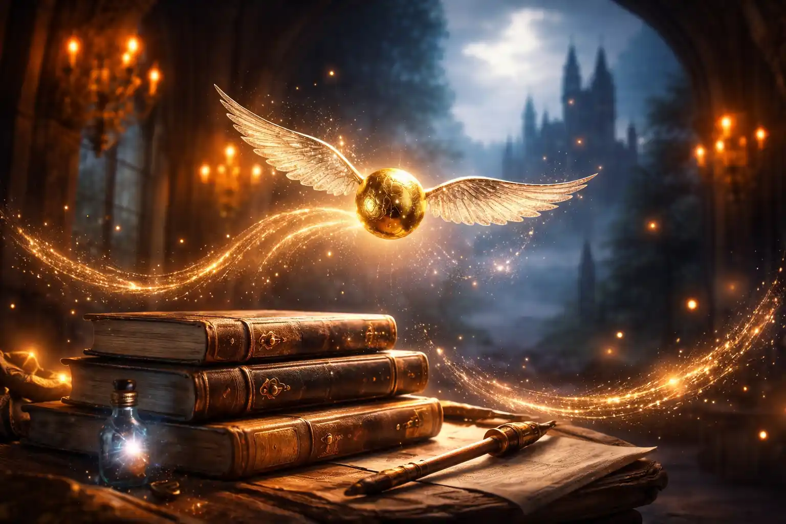 Szárnyas aranylabda és könyvek Harry Potter kvízhez