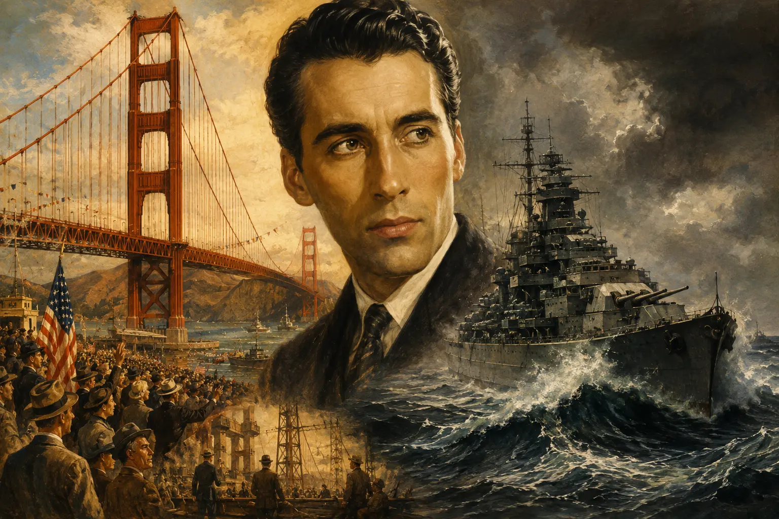 Ezen a napon, május 27.: Bismarck, Golden Gate, Christopher Lee 1 Golden Gate híd, a Bismarck csatahajó és Christopher Lee egy retro hangulatú kollázson