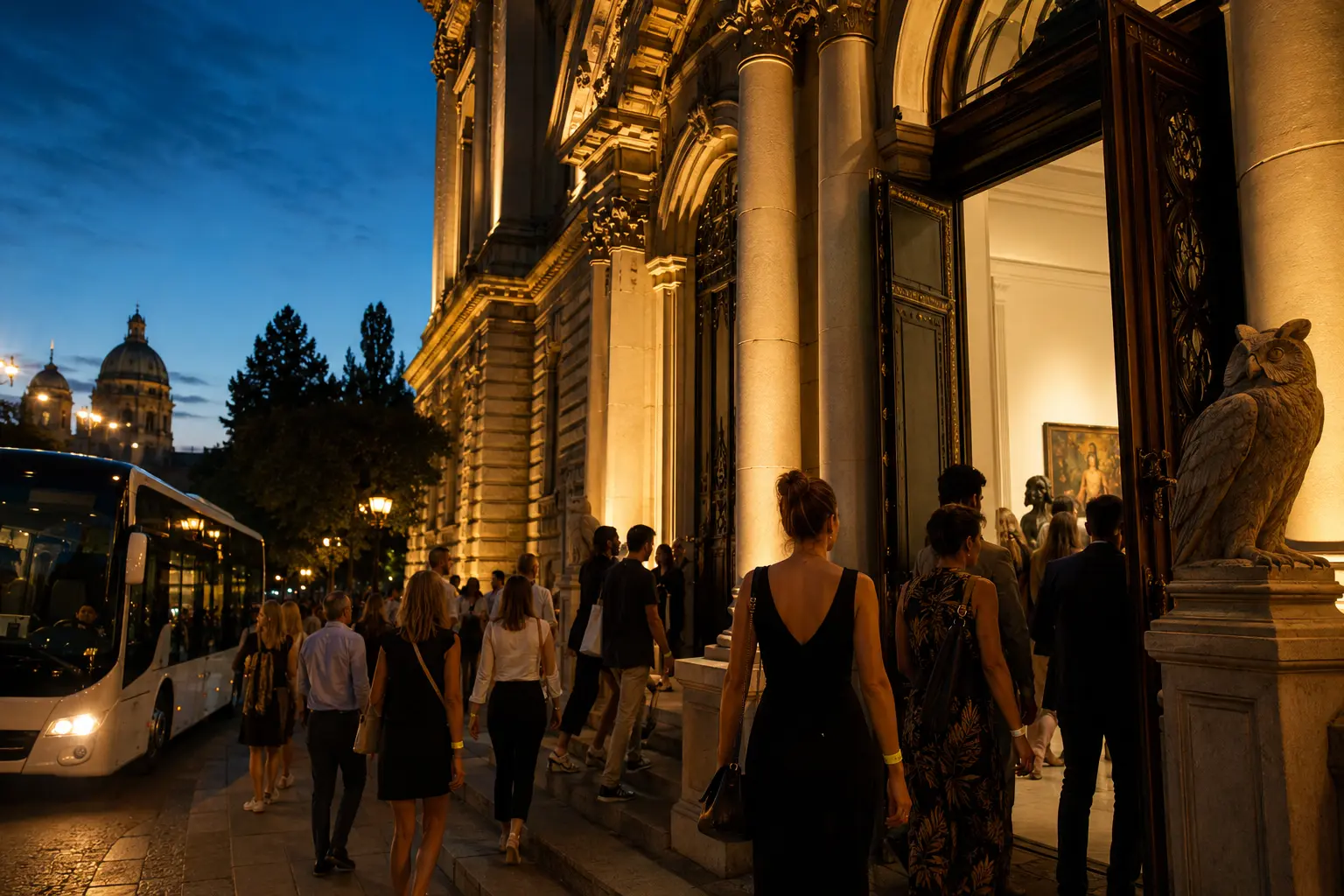 Múzeumok Éjszakája kvíz hangulatkép egy esti múzeum előtt