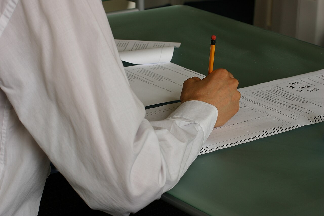 classroom with students writing