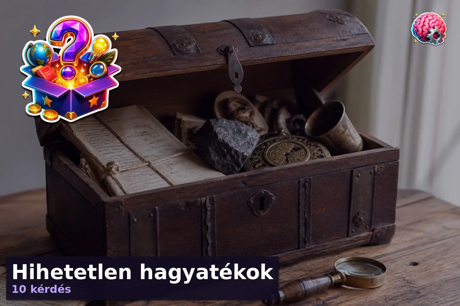 Régi láda hagyatékok kvíz témájú relikviákkal