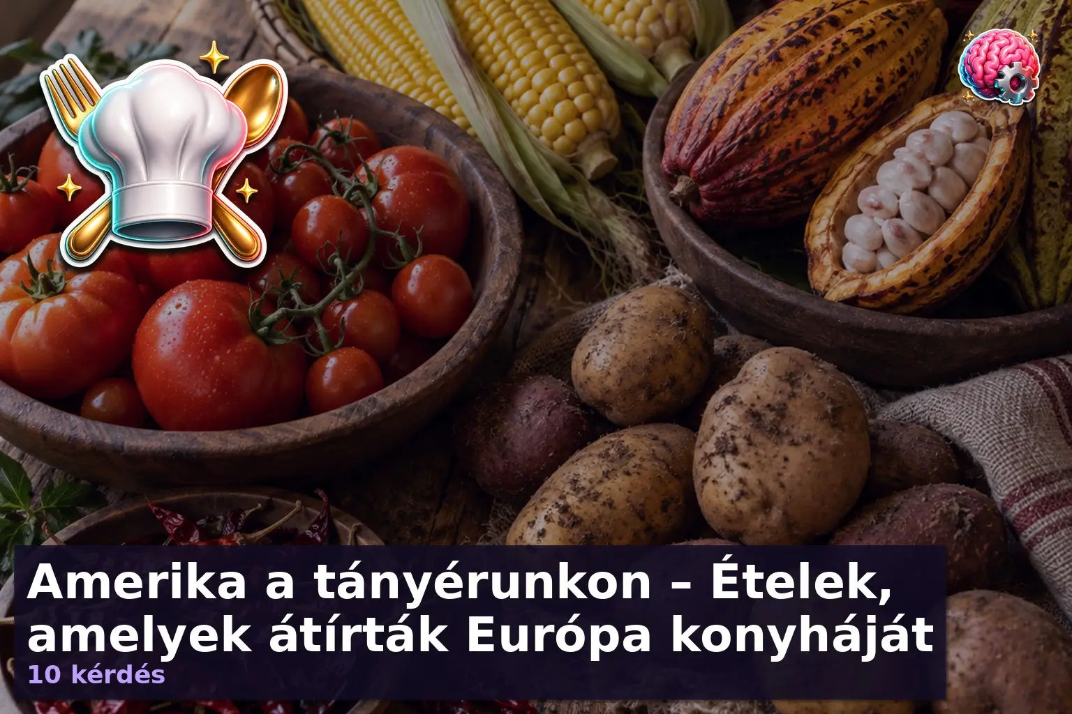 Amerika tányérunkon ételek amelyek: paradicsom, kukorica és kakaó egy asztalon