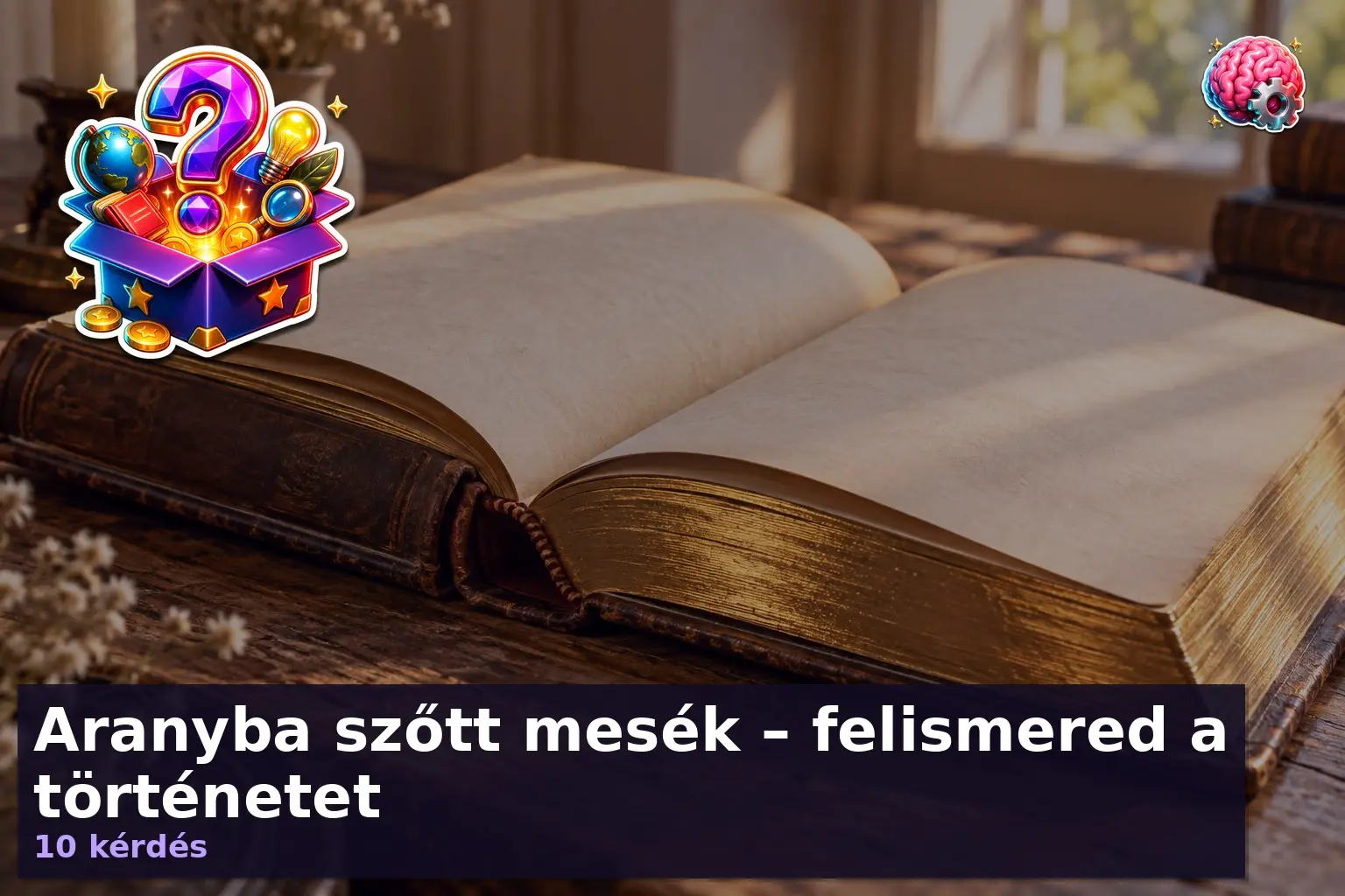 Arany lapszélű mesekönyv – mese kvíz illusztráció