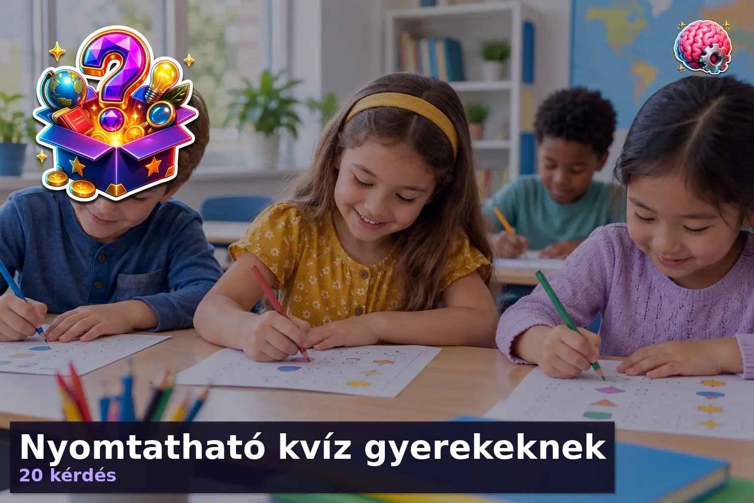 Kisiskolás gyerekek kvízlapot töltenek ki