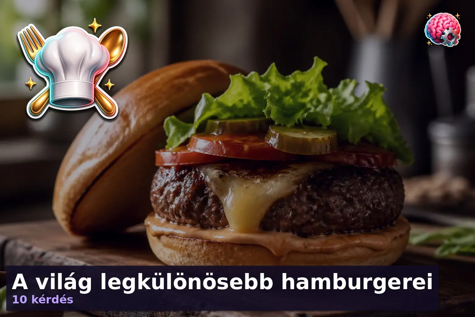 Különleges hamburgerek kvíz illusztrációja sajtos hamburgerrel