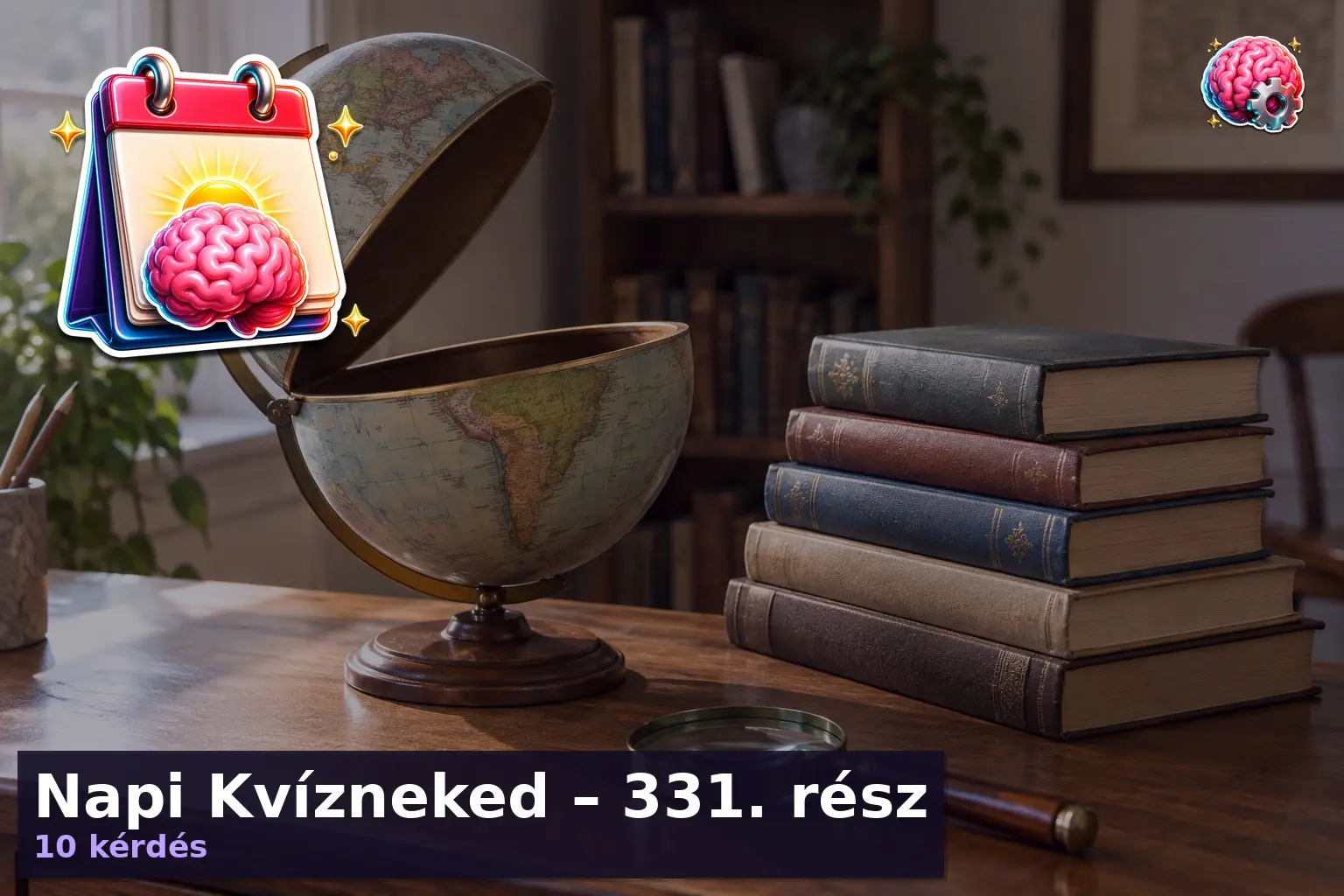Napi kvíz borítókép földgömbbel és könyvekkel