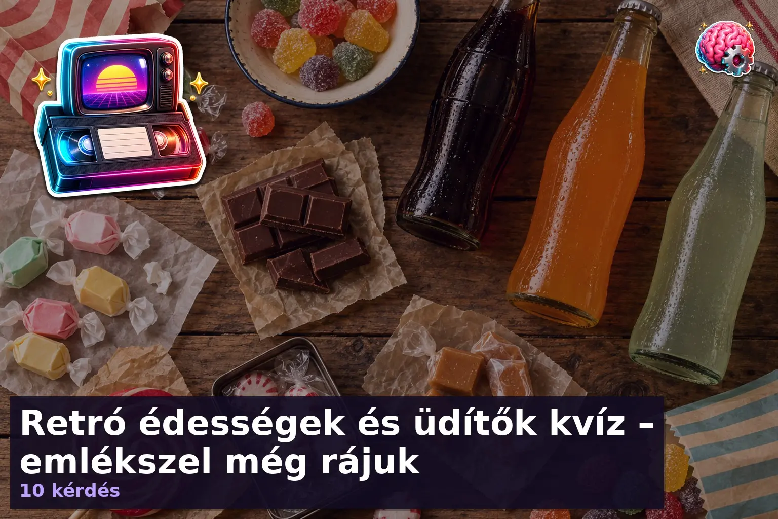 Retró édességek üdítők kvíz témájú fotó vintage csomagolásokkal