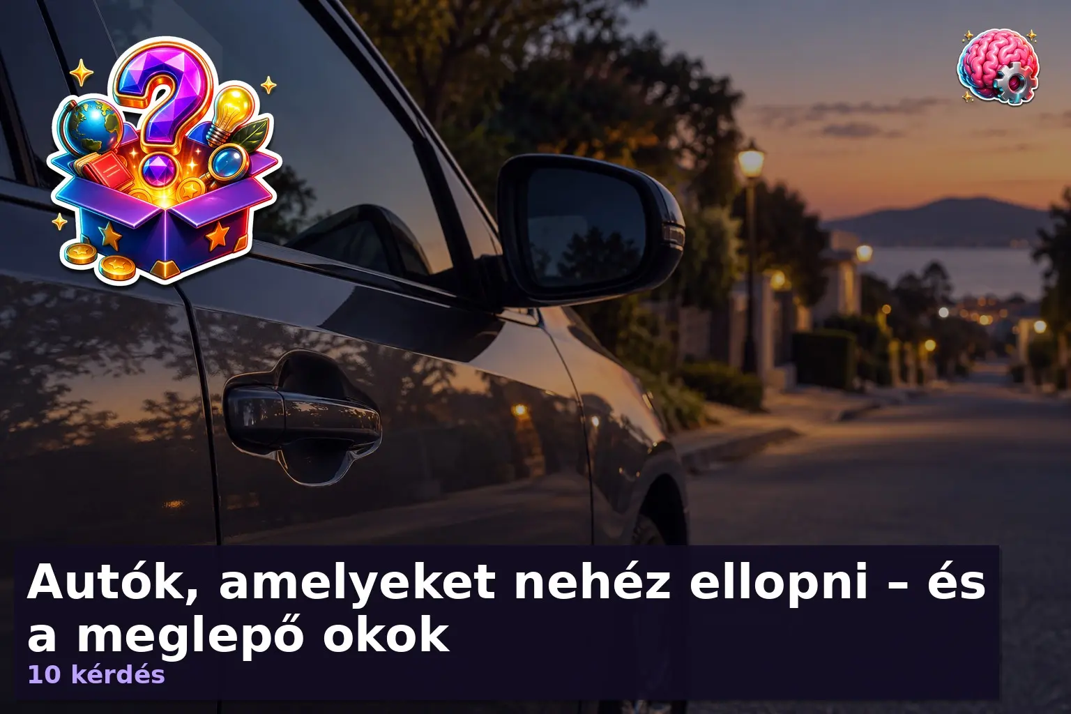 Autólopás elleni védelem kvíz illusztráció egy parkoló autóval