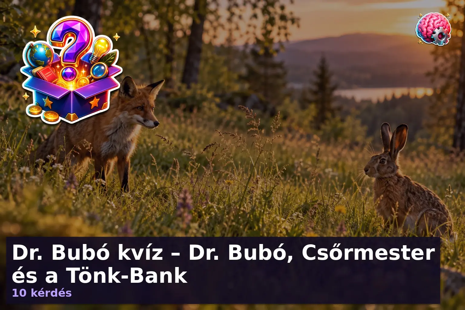 Erdei tisztás vadállatokkal a Dr. Bubó kvíz illusztrációjaként