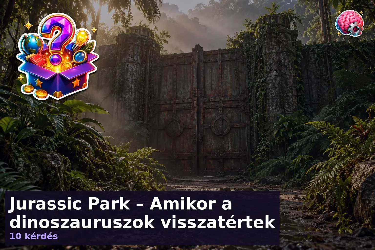 Jurassic Park – Amikor a dinoszauruszok visszatértek 5 Jurassic Park kvíz illusztráció: dzsungelkapu rozsdás vaskerettel