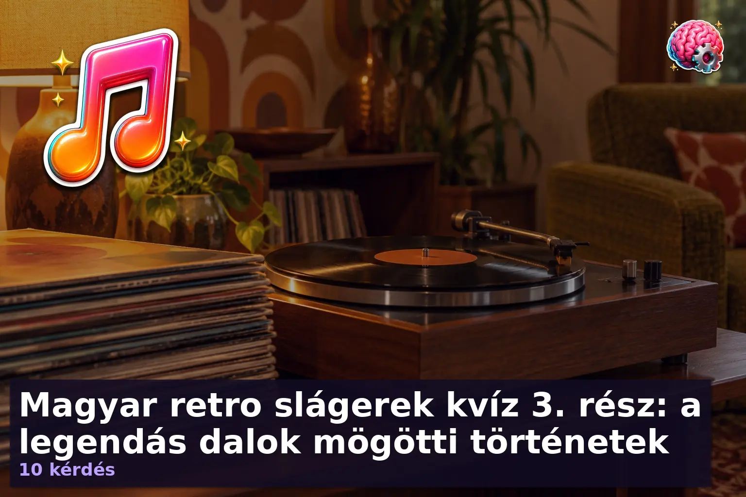 Magyar retro slágerek kvíz illusztráció: vintázs lemezjátszó bakelitlemezekkel