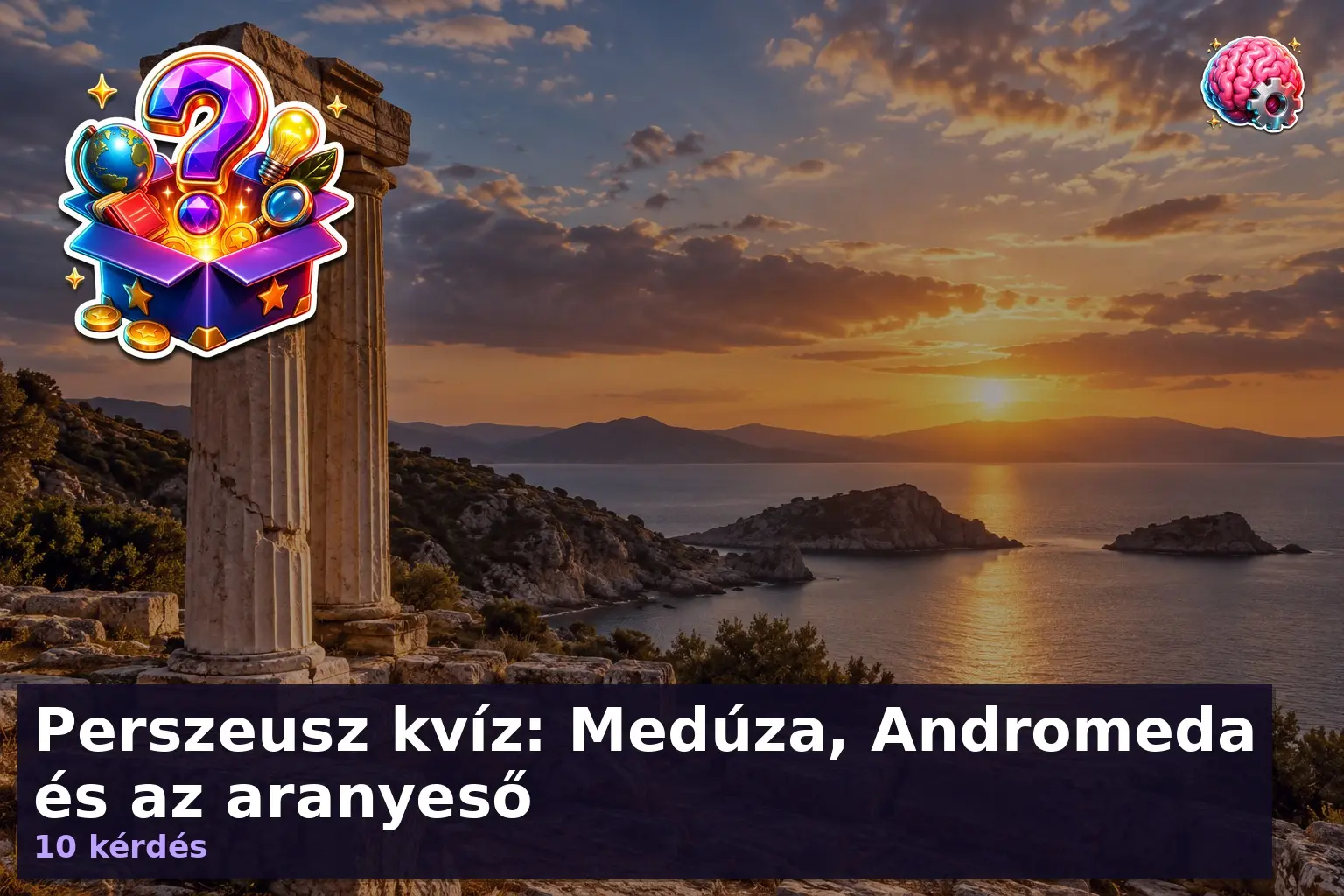 Perszeusz kvíz: Medúza, Andromeda és az aranyeső 2 Perszeusz kvíz háttérkép: ókori görög romok a tengerparton