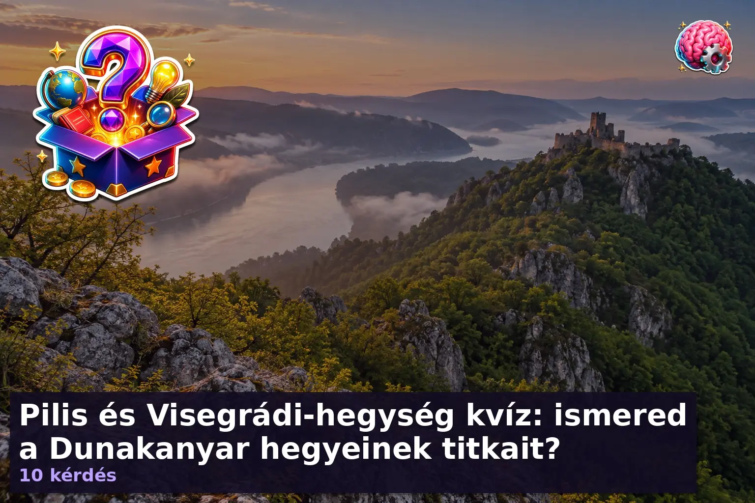 Pilis és Visegrádi-hegység kvíz: ismered a Dunakanyar hegyeinek titkait? 1 Pilis és Visegrádi-hegység kvíz illusztráció: Dunakanyar és erdős hegycsúcsok