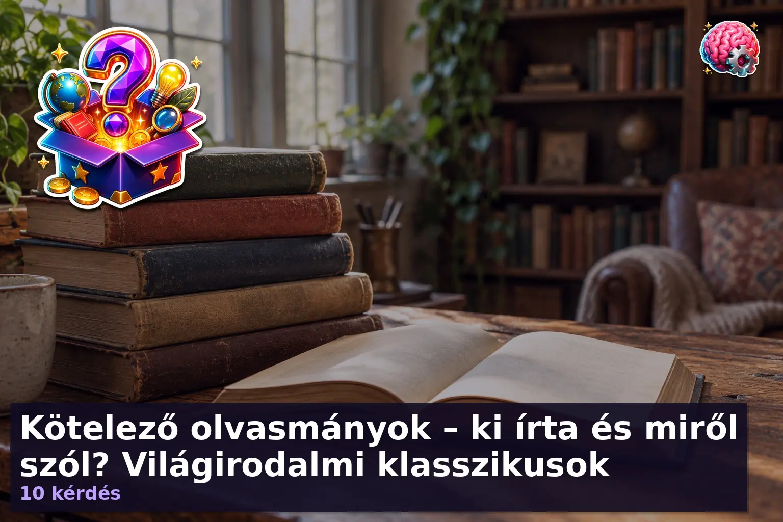 Világirodalmi klasszikusok kvíz borítóképe régi könyvekkel